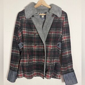 Gentle Fawn fleece lined plaid double breasted jacket Red Gray